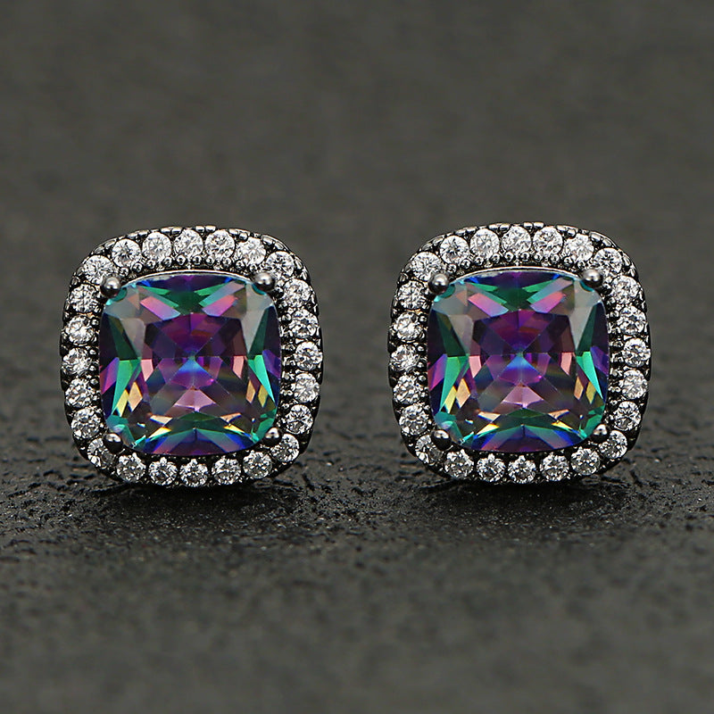 Temperament Wild Colorful Square Zircon Fashion Earrings