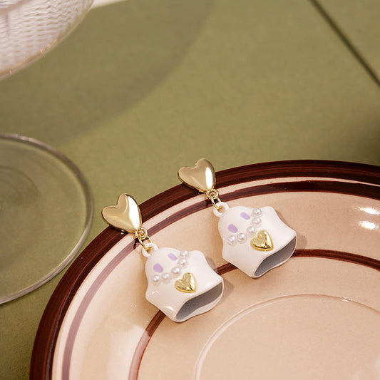 Sier Needle Cute Villain Ghost Heart Earrings