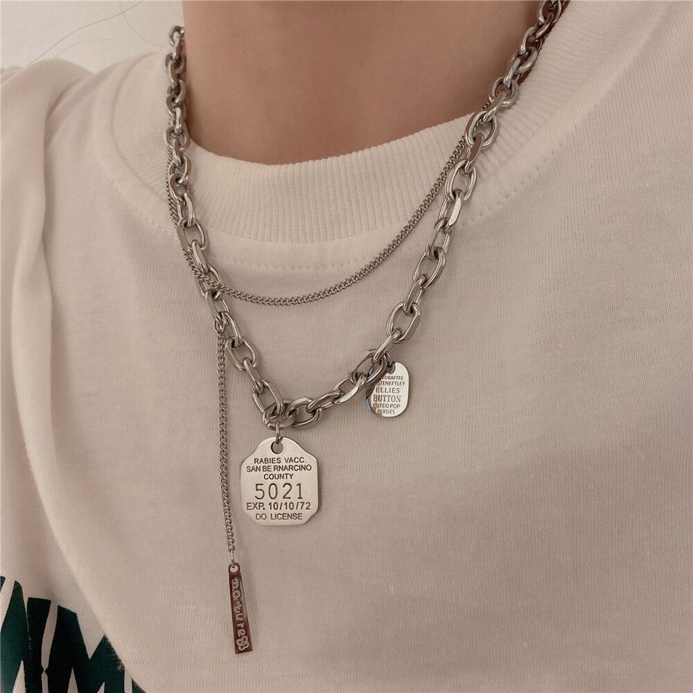 Women's & Men's Design Steel Twin Sweater Hip Hop Necklaces