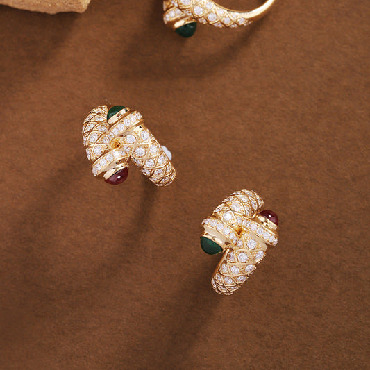 Glass French Retro Gold-plated Full Diamond Rings