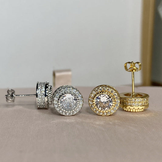 Full-jeweled Bezel Setting Round Zircon Full Earrings