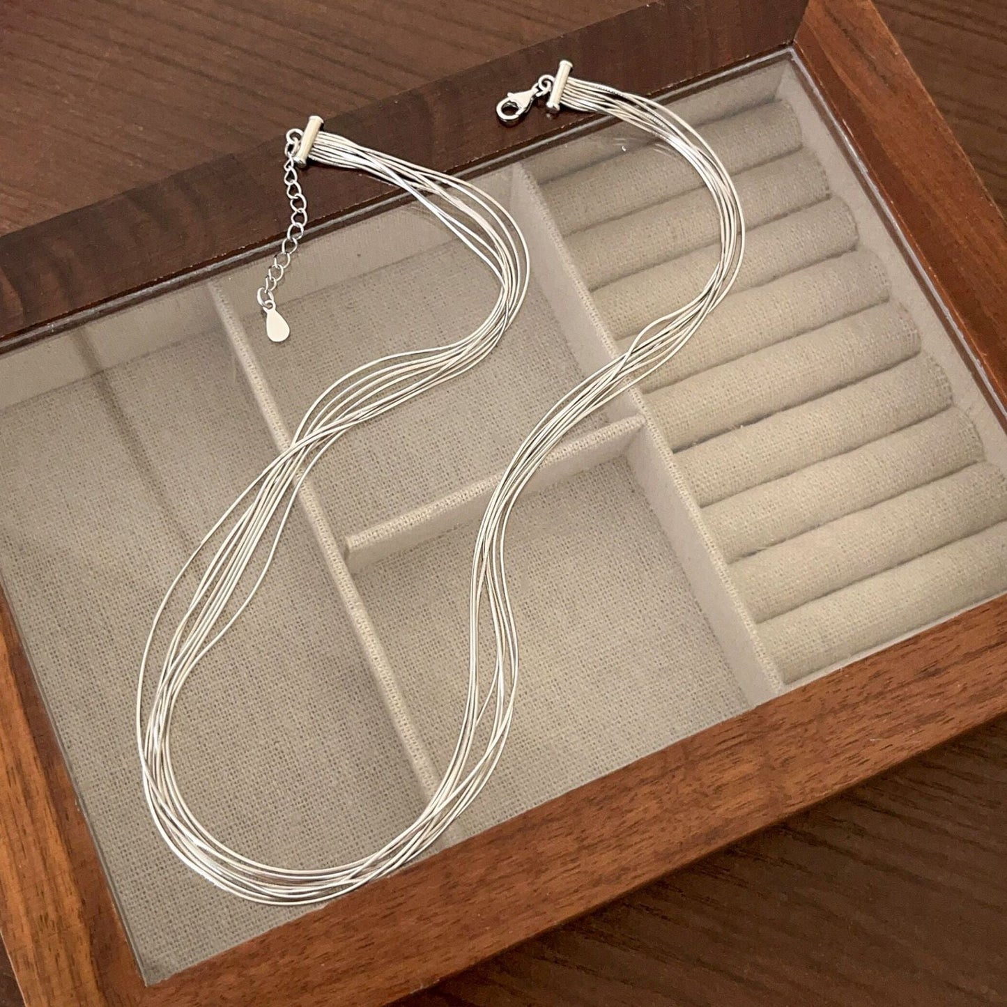 Sterling Sier Flash Tassel Snake Bone Necklaces