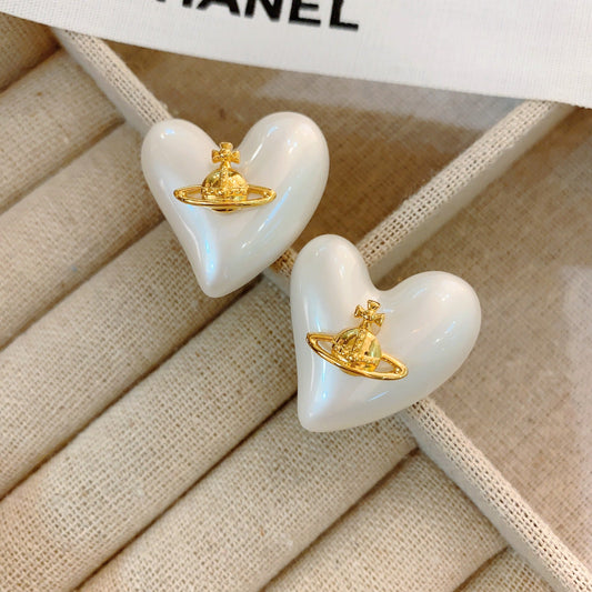 Style Design Saturn Heart Pearl Planet Earrings