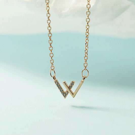 Women's Double V-shaped Korean Style Simple Letter Collarbone Trendy Necklaces