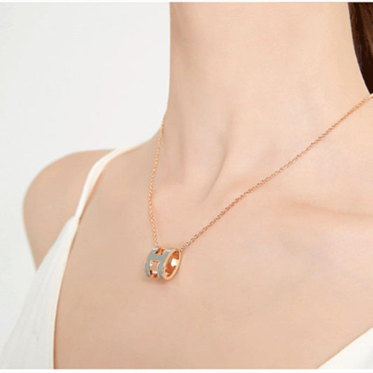 Version Clavicle Chain Enamel Letter Female Oval Rose Gold Necklaces