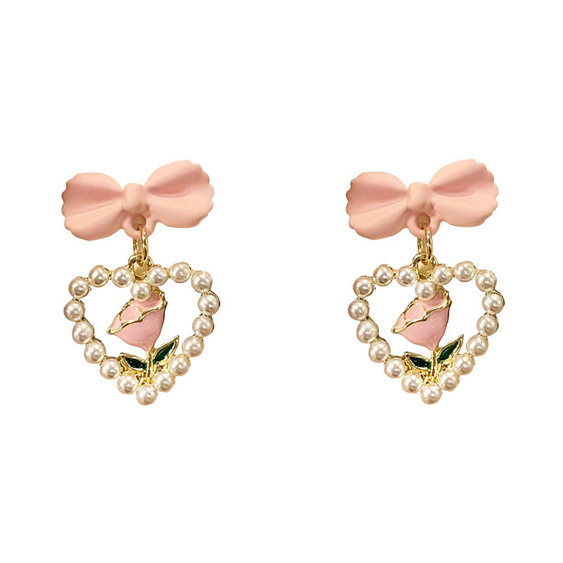 Needle Fresh Love Pearl Female Rose Earrings