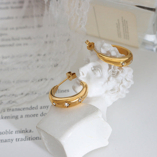 Women's Personalized Elegant Light Luxury Inlaid Zircon Shaped Titanium Earrings