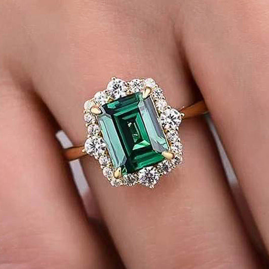 Shi Vintage Emerald Palace Style Colored Gems Zircon Rings