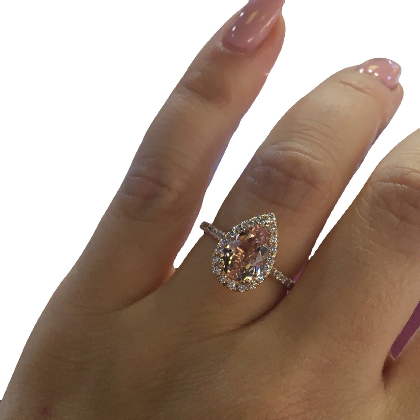 Women's Rose Gold Plated Inlaid Pink Crystal Water Drop Pear-shaped Rings