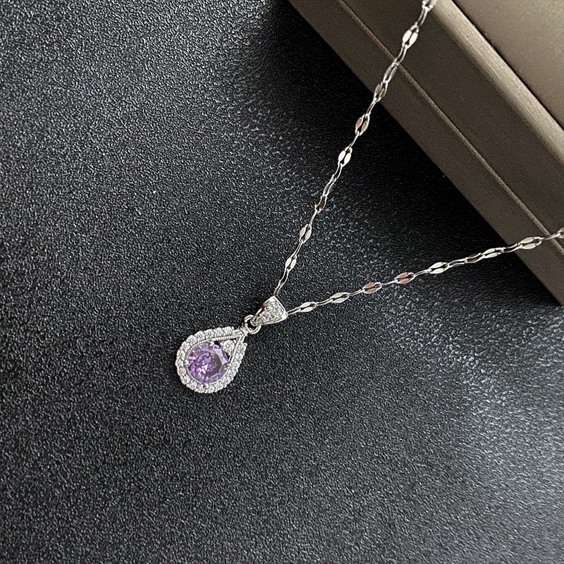 Women's Inlay Purple Zircon Water Drops Fashion Light Luxury Commuter Necklaces