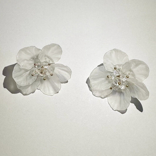 Style Exaggerated Temperamental Flower Crystal Petal Earrings