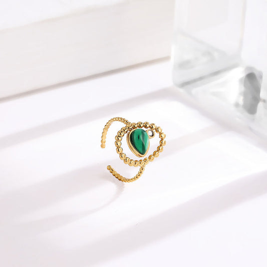 Elegant Emerald Open Adjustable Titanium Steel Female Design Rings