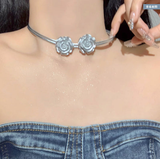 Sier Rose Clavicle Chain Niche Bag Sweet Cool Hot Necklaces
