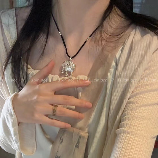 Style Safety Lock Hand-woven Lucky Pendant Bell Tassel Longevity Necklaces
