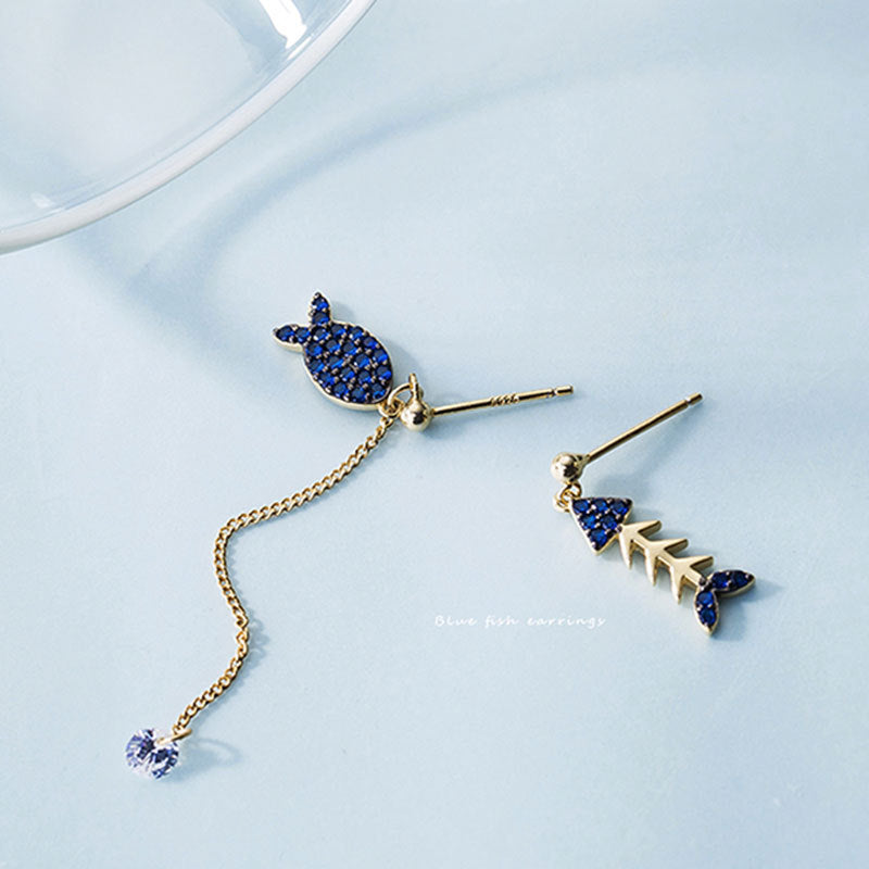 Whitebait Asymmetric Fishbone Chain Personality Fashion Earrings