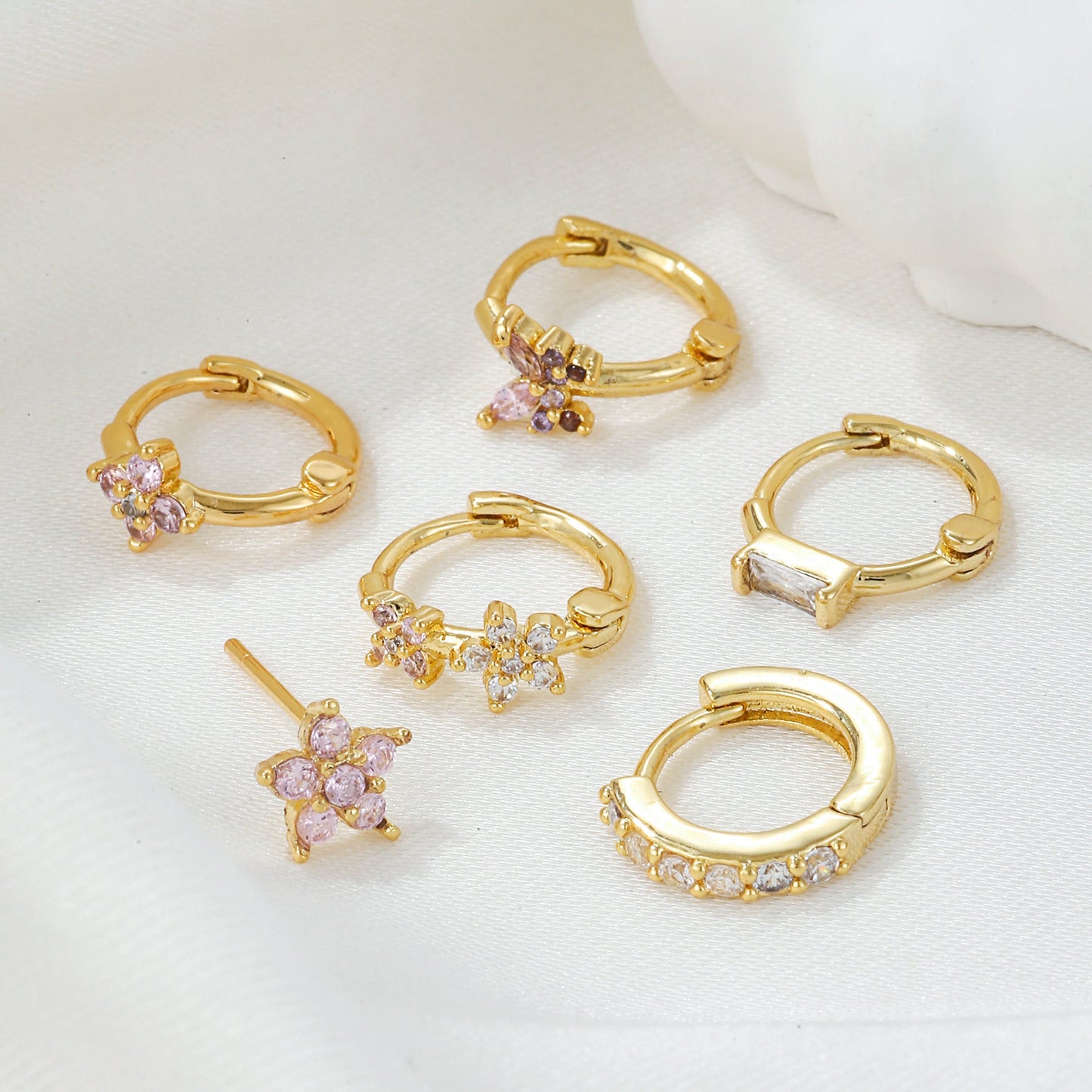 Fashion High Pink Zircon Flower Set Mori Fresh Butterfly Earrings