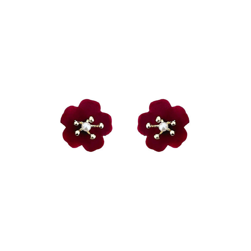 Women's Needle Elegant Flower Design High-grade Wine Earrings