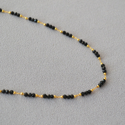 Black Pointed Crystal Interval Handmade Beaded Necklaces