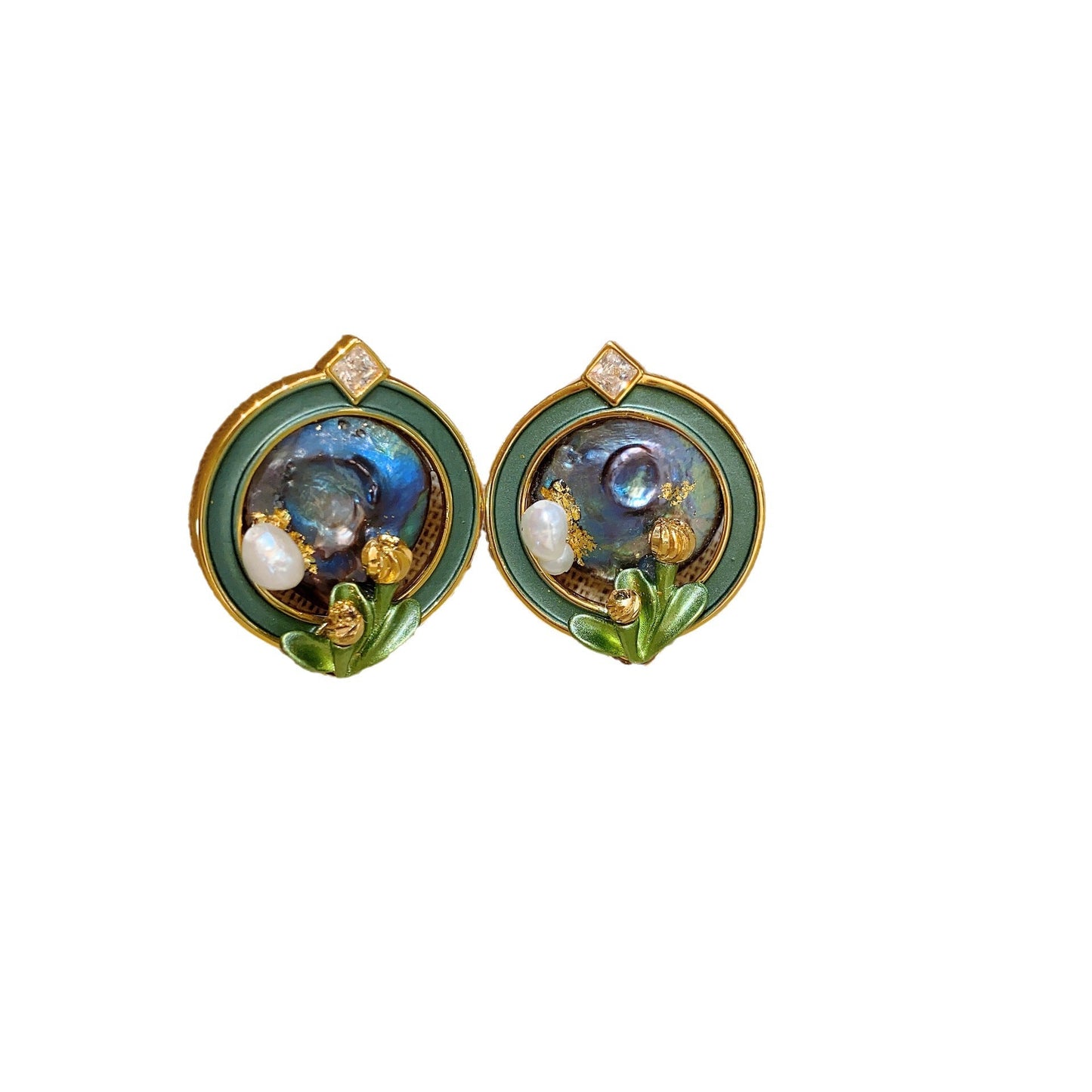 Women's Retro Enamel Antique French Oil Painting Earrings