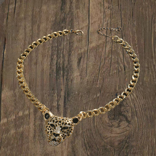 Women's & Men's Fashion Punk Diamond Gold Leopard Head Necklaces