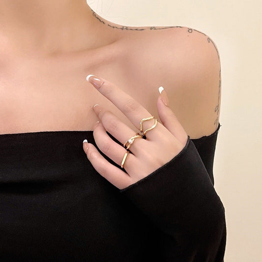 Geometric Style Pearl Three-piece Set Index Rings