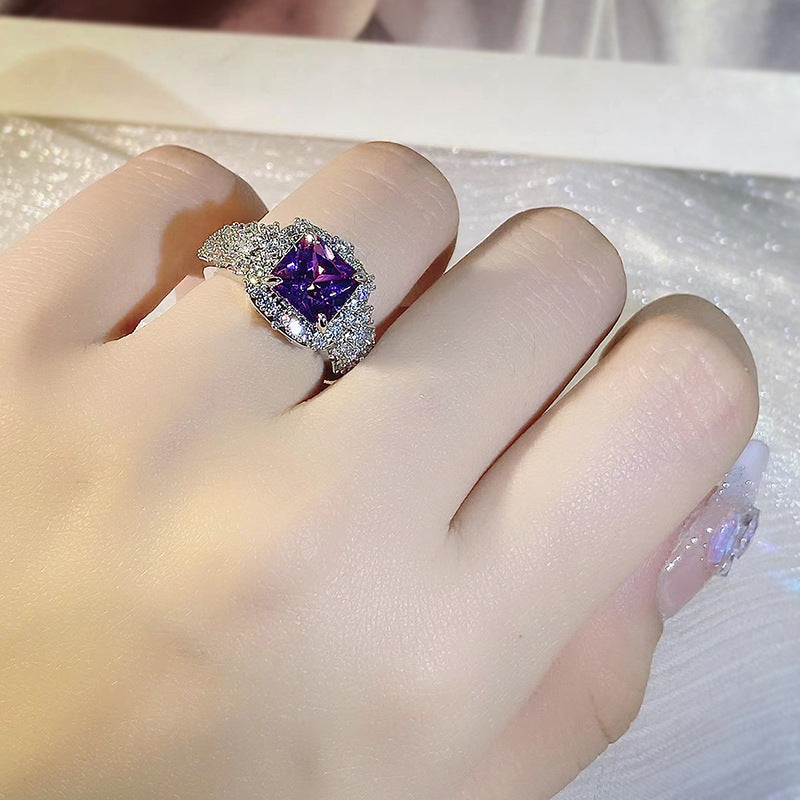 Women's High-grade Super Shiny Luxurious Inlaid Purple Bright Rings