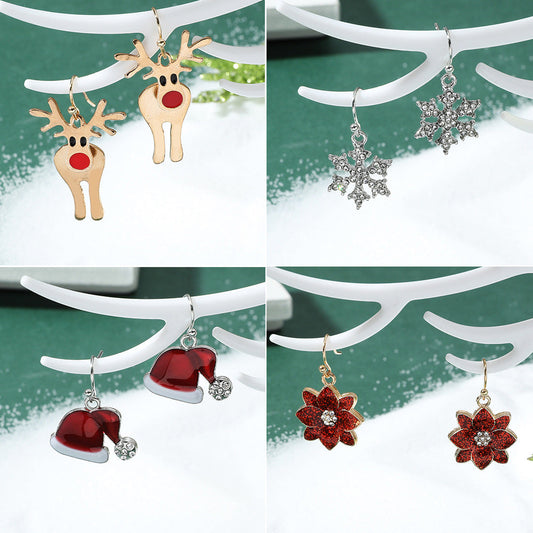 Cute Fashion Alloy Dripping Elk Snowflake Ear Earrings