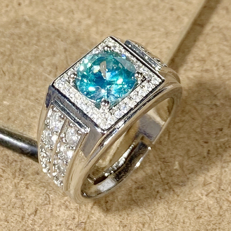 Men's Hearts And Arrows Blue Green Zircon Moissanite Rings