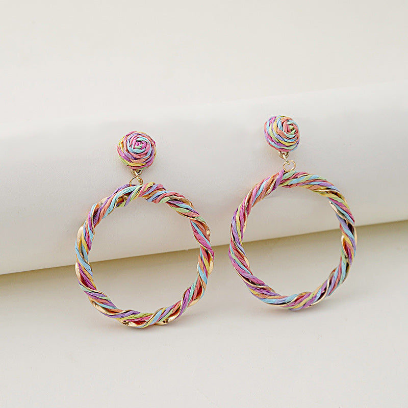 Fashion Color Raffia Woven Creative Cool Rings