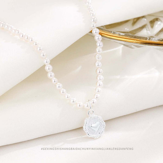 Women's Sterling Sier Pearl Heart Temperamental Minority High-grade Ornament Light Necklaces