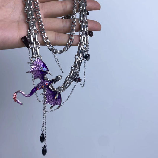 Design Exaggerated Personalized Niche Flying Dragon Zircon Clavicle Chain Necklaces