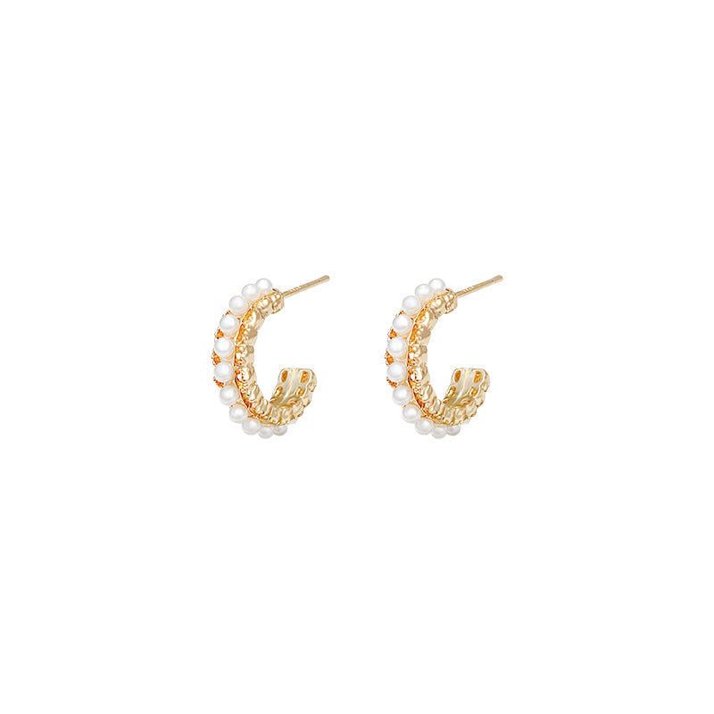 Sier Needle Classic Style Pearl Light Earrings