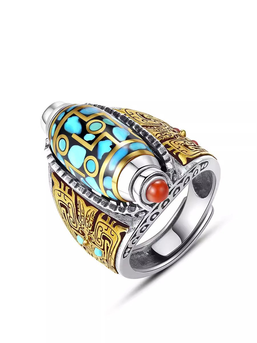 Men's High-grade Bead Fashionable Sterling Sier Weave Vintage Rings