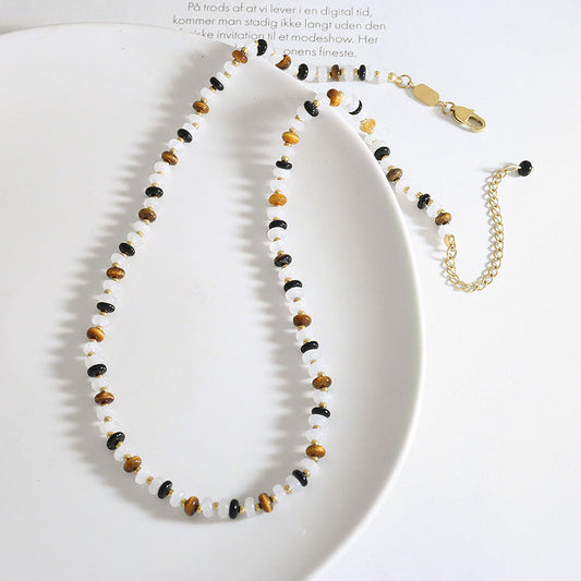 Women's Tigereye Handmade Beaded Black Agate Material Necklaces