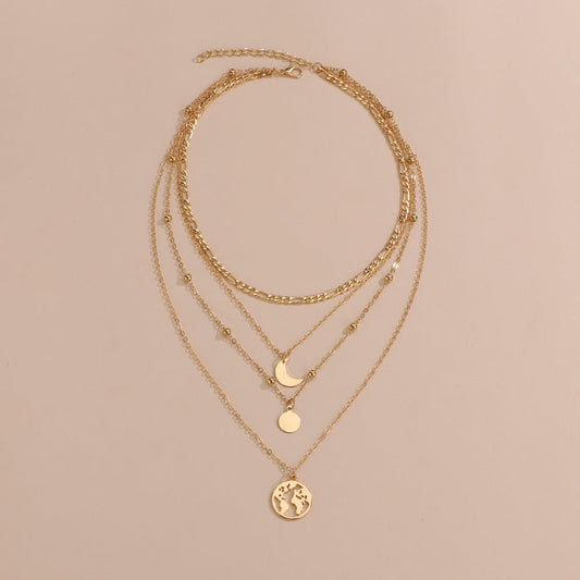 Personalized Round Moon Geometric Map Pendant Necklaces