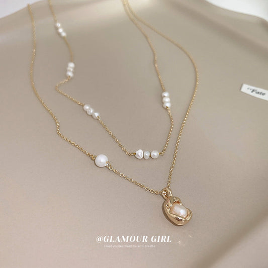Real Gold Plated Pearl Stitching Oval Necklaces