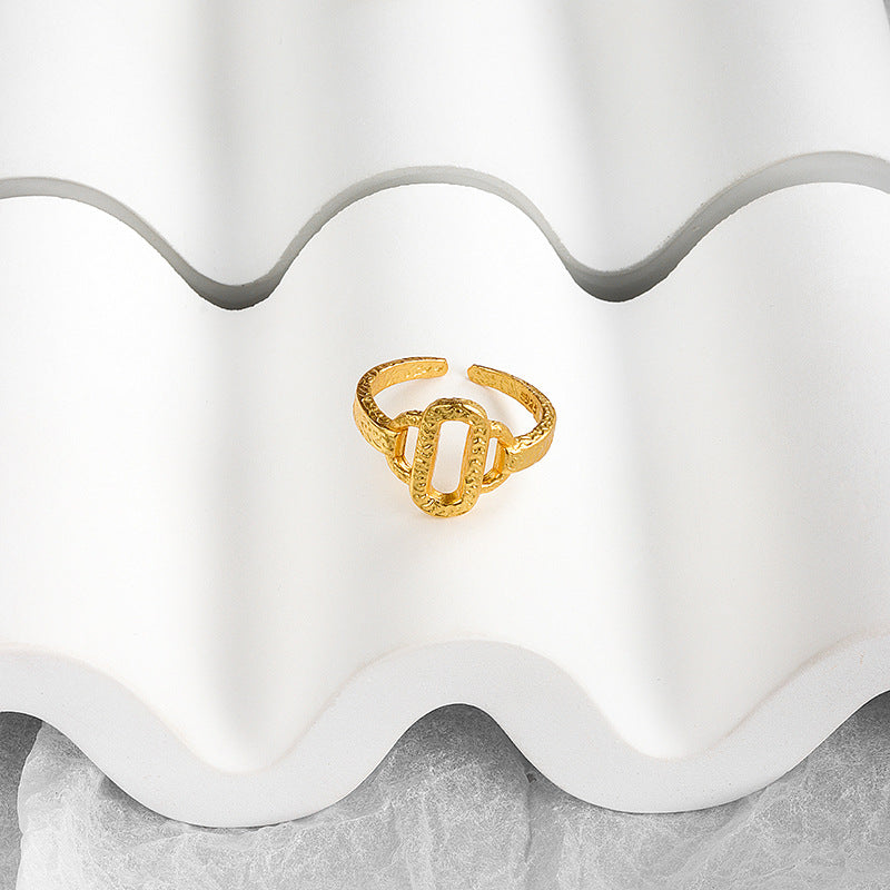 Niche Irregular Texture Hollow Female Temperament Rings