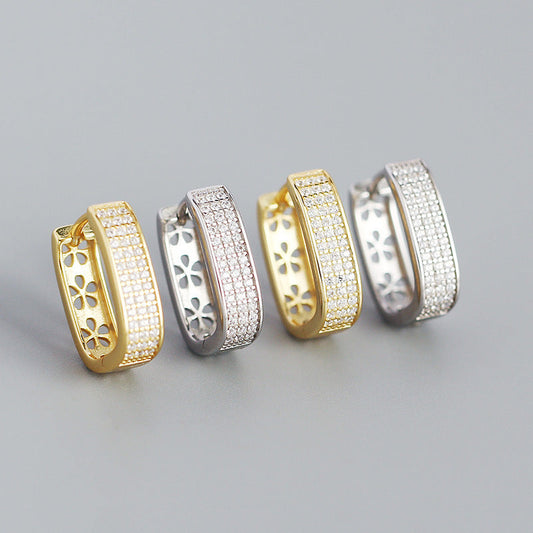 Sier Metallic U-shaped Full Diamond Jewelry Earrings