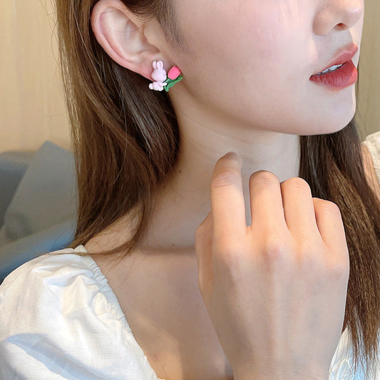 Sier Needle Rabbit Flower Fresh Cute And Rings