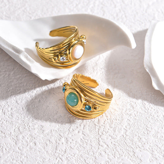 Gold Inlaid Turquoise Open Fashion Ladies Rings