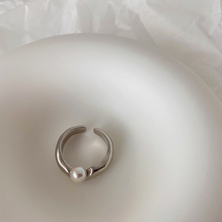 Matte Metal Open-end Pearl Female Simple Rings