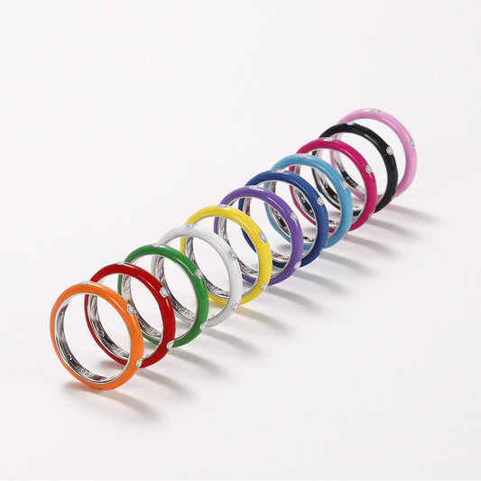 Shi Style Enamel Dripping Rainbow Minimalist Rings