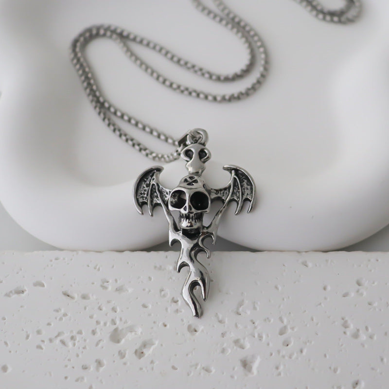 Men's Halloween Bat Skull Pendant Personality Dark Style Trendy Punk Necklaces