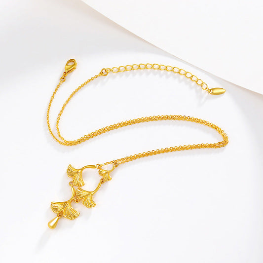 Female Brass Gold-plated Summer Niche High-grade Sense Ginkgo Necklaces