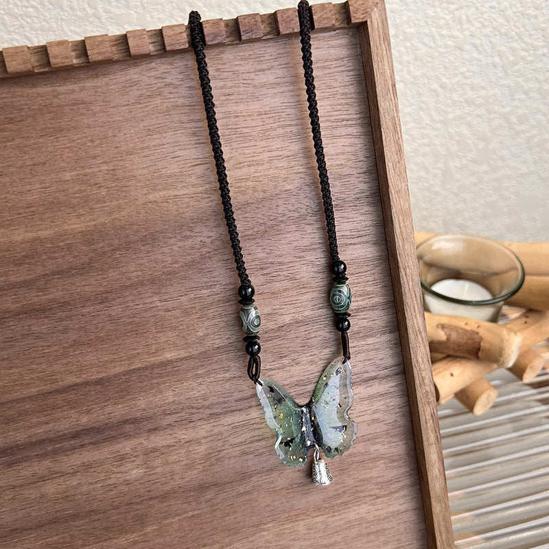 Beaded Jade Butterfly Safety Lock Temperament Necklaces