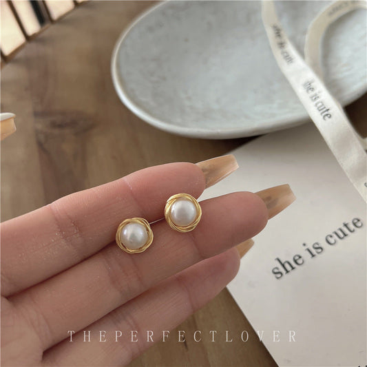 Women's Freshwater Pearl Ear Sier Pin Korean Earrings