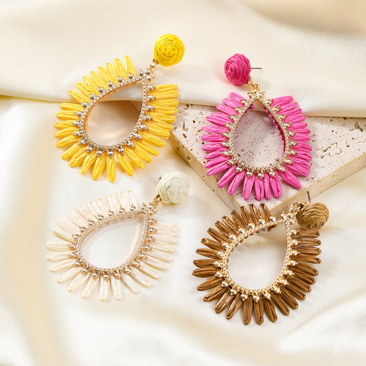 Summer Raffia Female Drop-shaped Bohemian Style Earrings