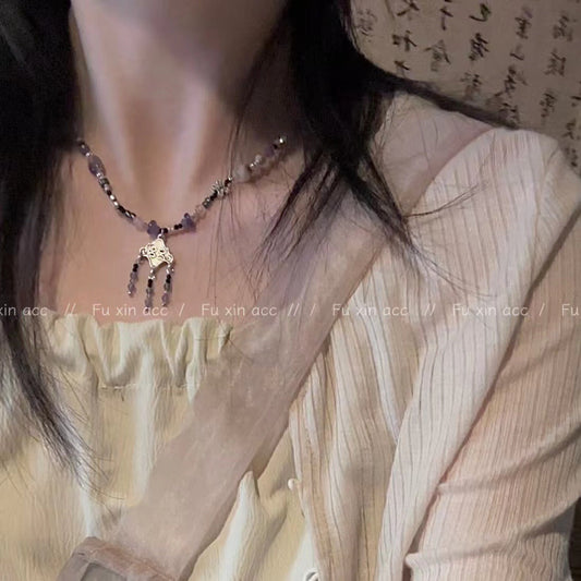 Style Traditional Light Luxury Retro Minority Purple Totem Tassel Necklaces