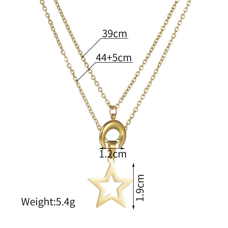 French Retro Stainless Steel Gold Hollow Pentagram Ornament Necklaces