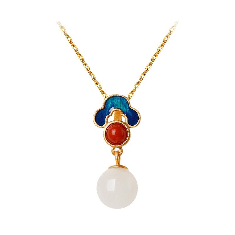 Style Gilding Natural Jade Enamel Pendant Clavicle Female Necklaces